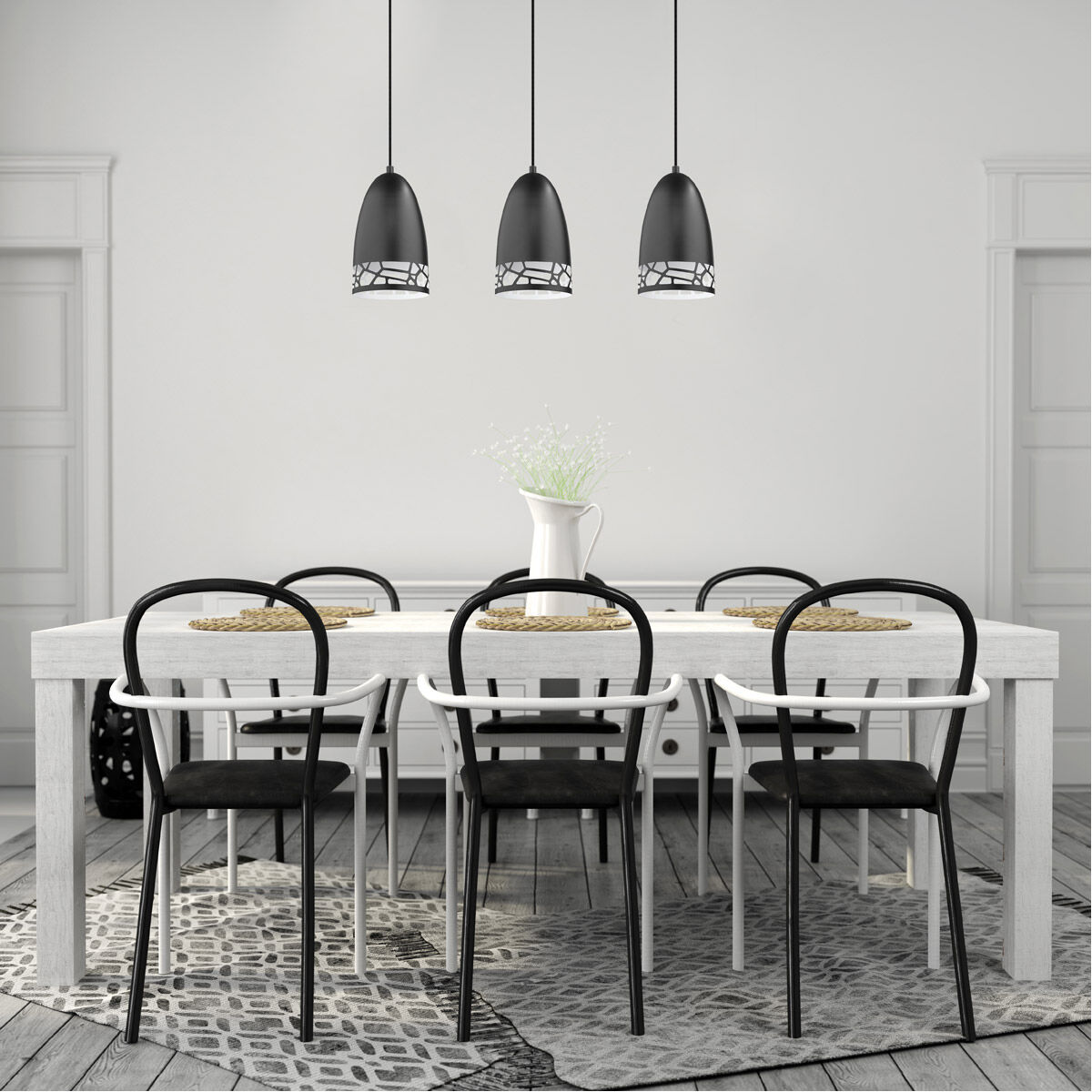 Savignano 3 Light 32.28 inch Matte Black and White Linear Pendant Ceiling Light