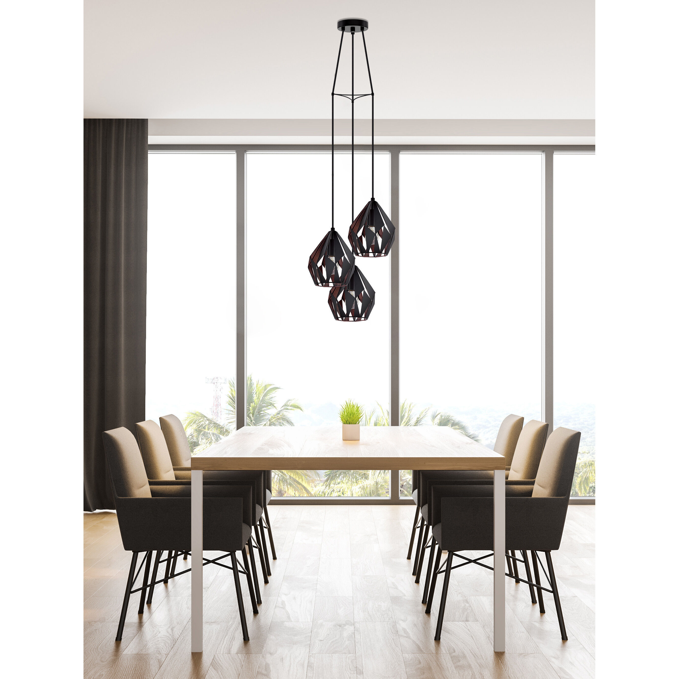 Carlton 3 Light 12.48 inch Matte Black and Copper Pendant Ceiling Light