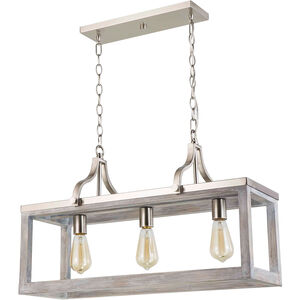 Montrose 3 Light 28 inch Acacia Wood and Brushed Nickel Linear Pendant Ceiling Light