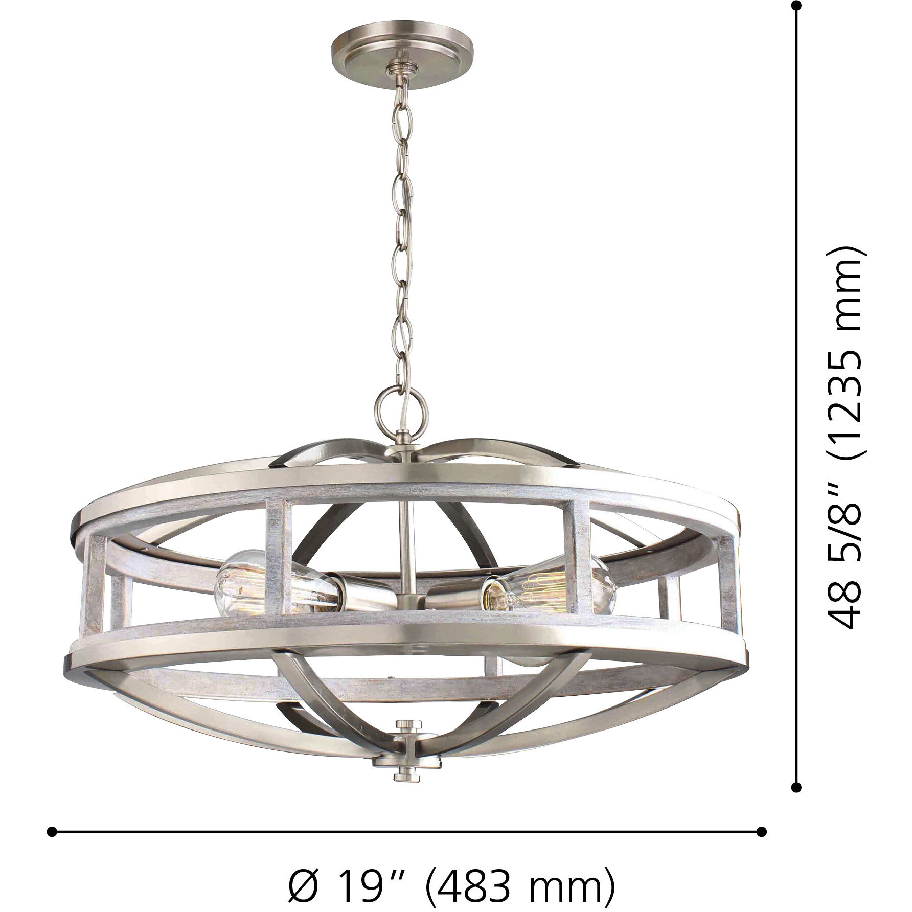 Montrose 4 Light 19 inch Acacia Wood and Brushed Nickel Chandelier Ceiling Light