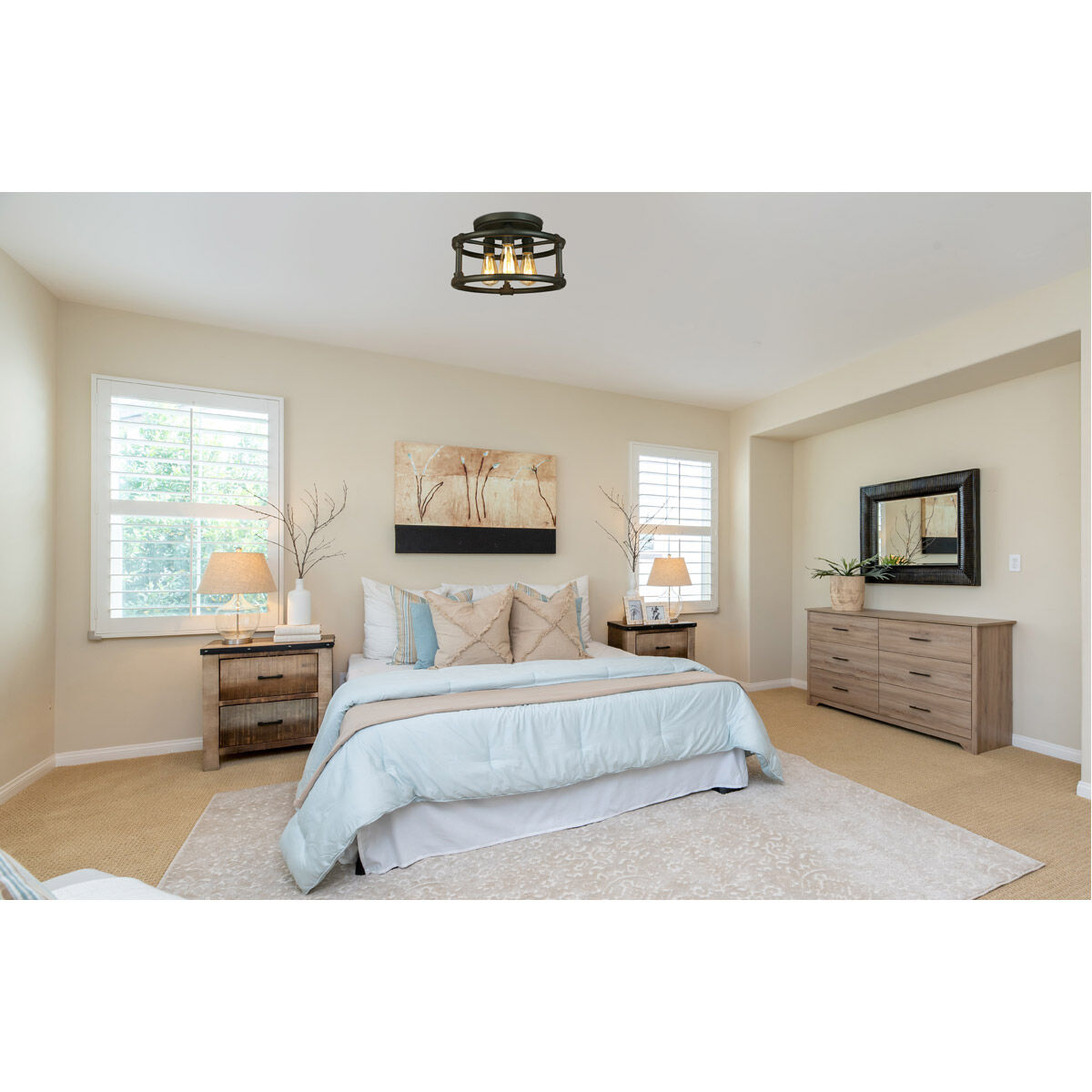 Wymer 3 Light 15 inch Matte Bronze Semi Flush Mount Ceiling Light