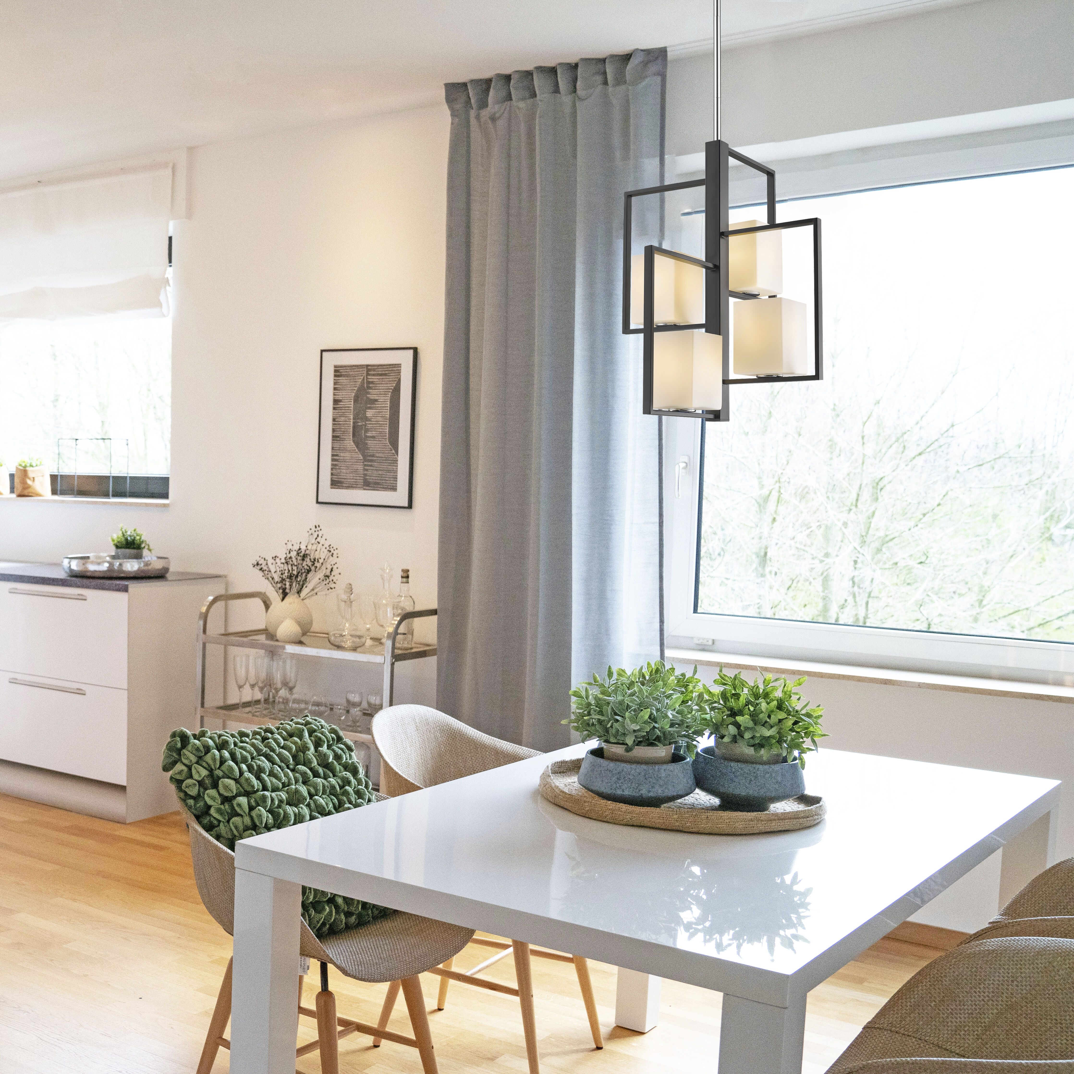 Regis Falls 4 Light 20.12 inch Black and Chrome Pendant Ceiling Light