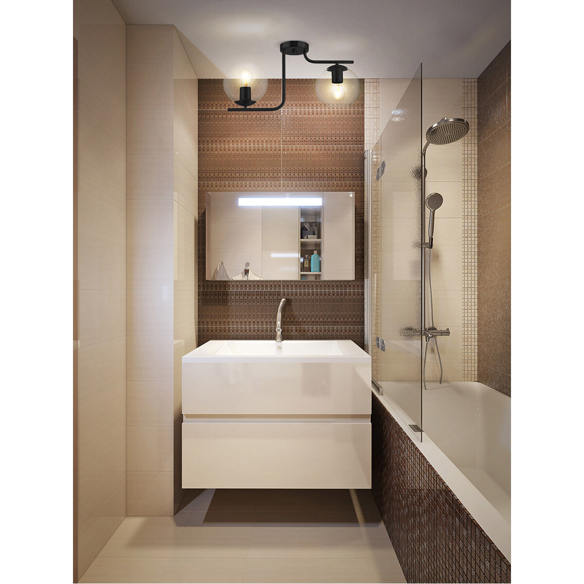 Marojales 2 Light 21.93 inch Black Semi Flush Ceiling Light