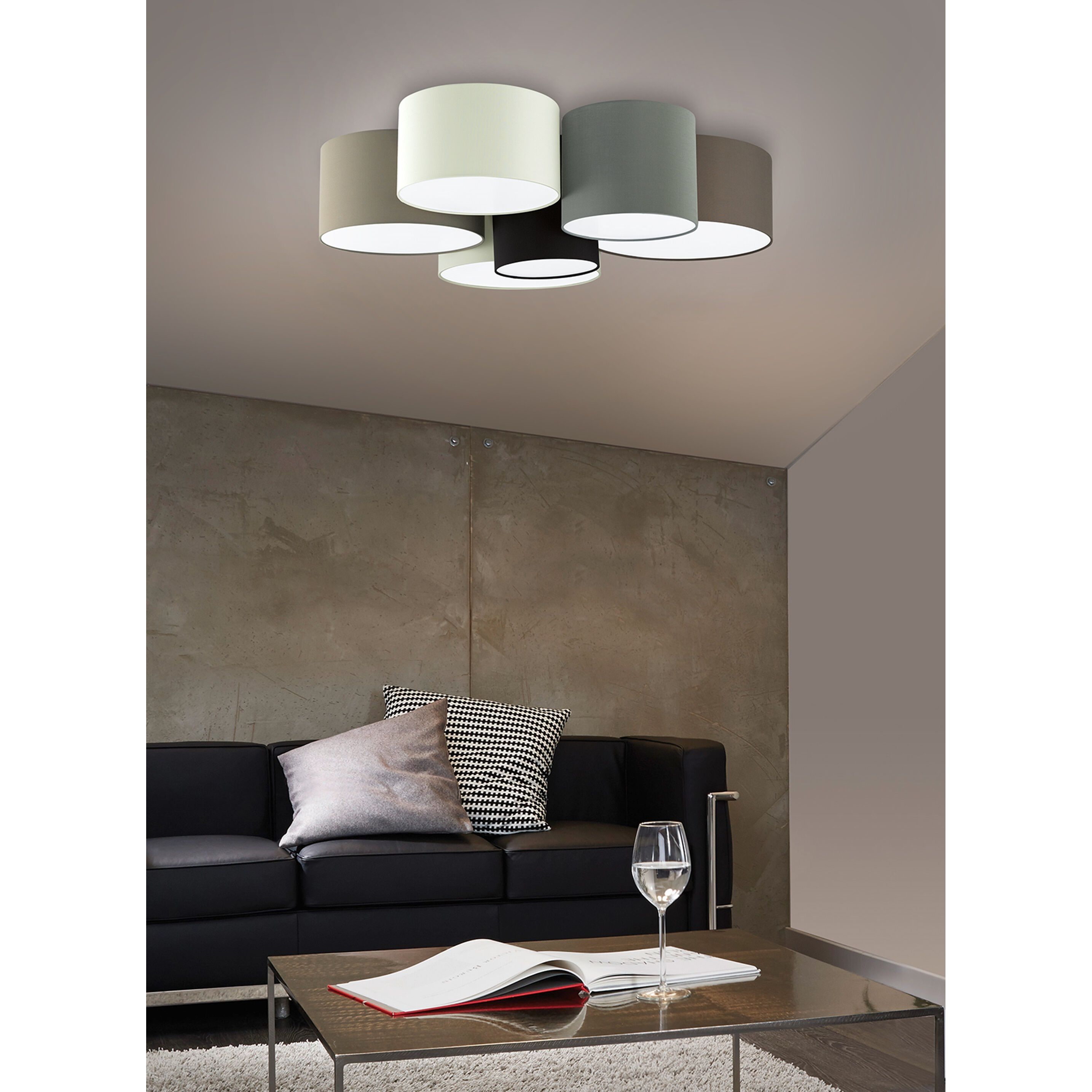 Eglo 203559A Pastore 6 Light 33.15 inch White and Black and Taupe and Grey and Cappuccino Flush Mount Ceiling Light
