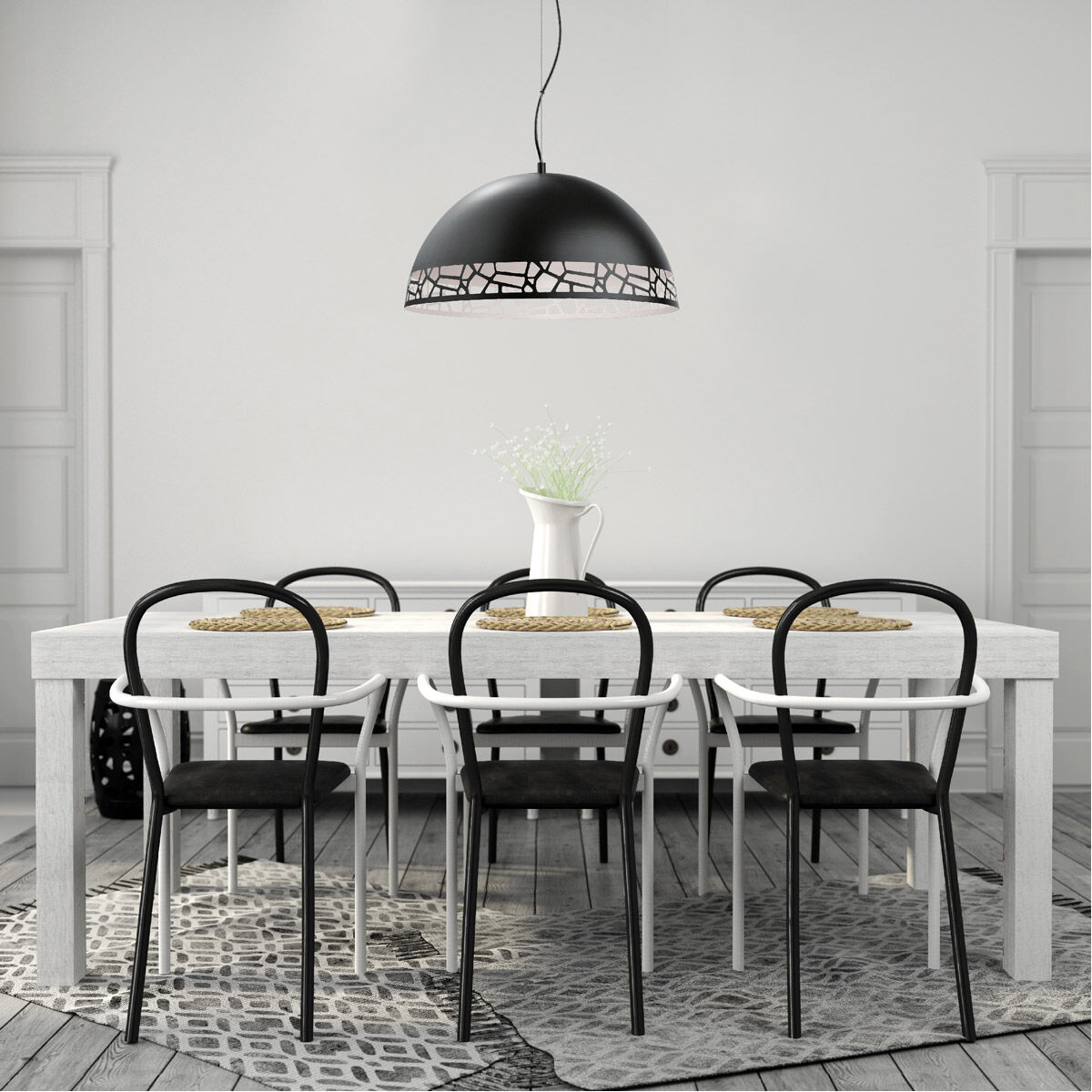 Savignano 1 Light 20.87 inch Matte Black and White Pendant Ceiling Light