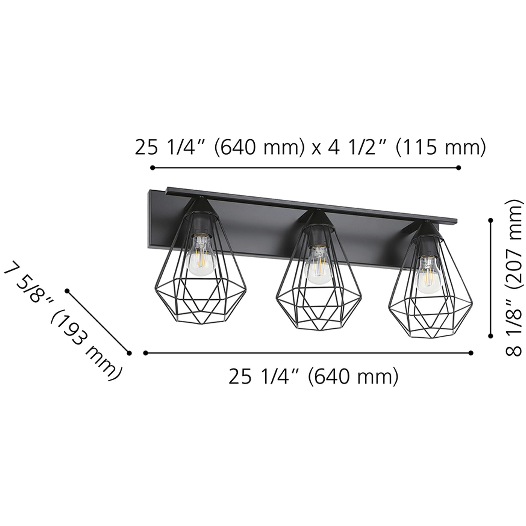 Tarbes 3 Light 7.87 inch Matte Black Bath Vanity Wall Light