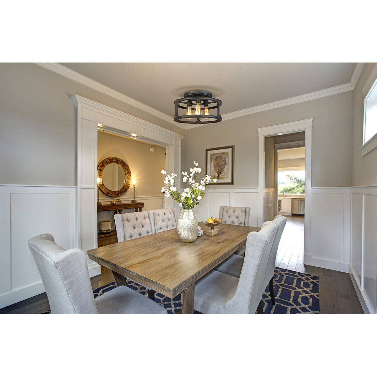 Wymer 3 Light 15 inch Zinc Semi Flush Mount Ceiling Light