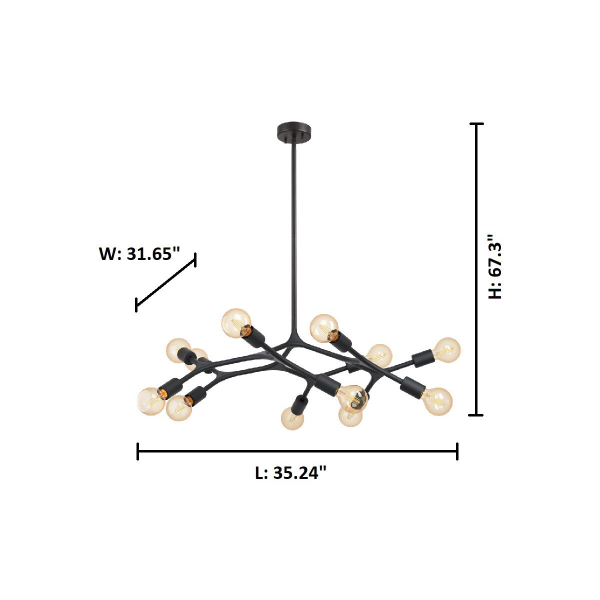 Bocadella 12 Light 35.24 inch Matte Black Pendant Ceiling Light