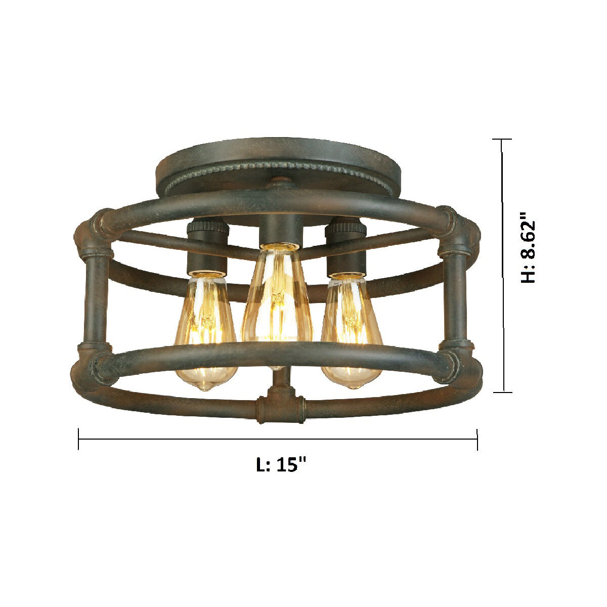 Wymer 3 Light 15 inch Zinc Semi Flush Mount Ceiling Light