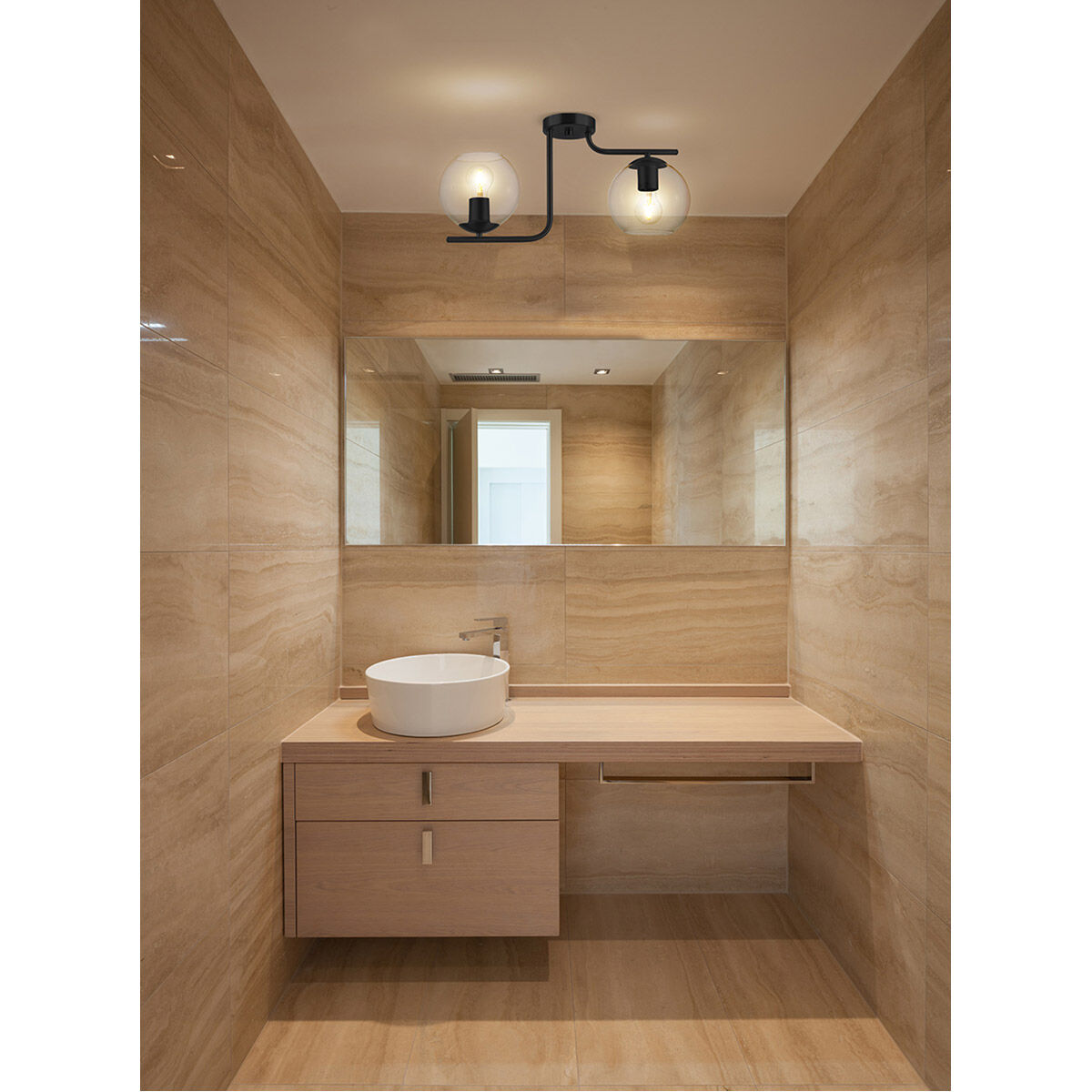 Marojales 2 Light 21.93 inch Black Semi Flush Ceiling Light