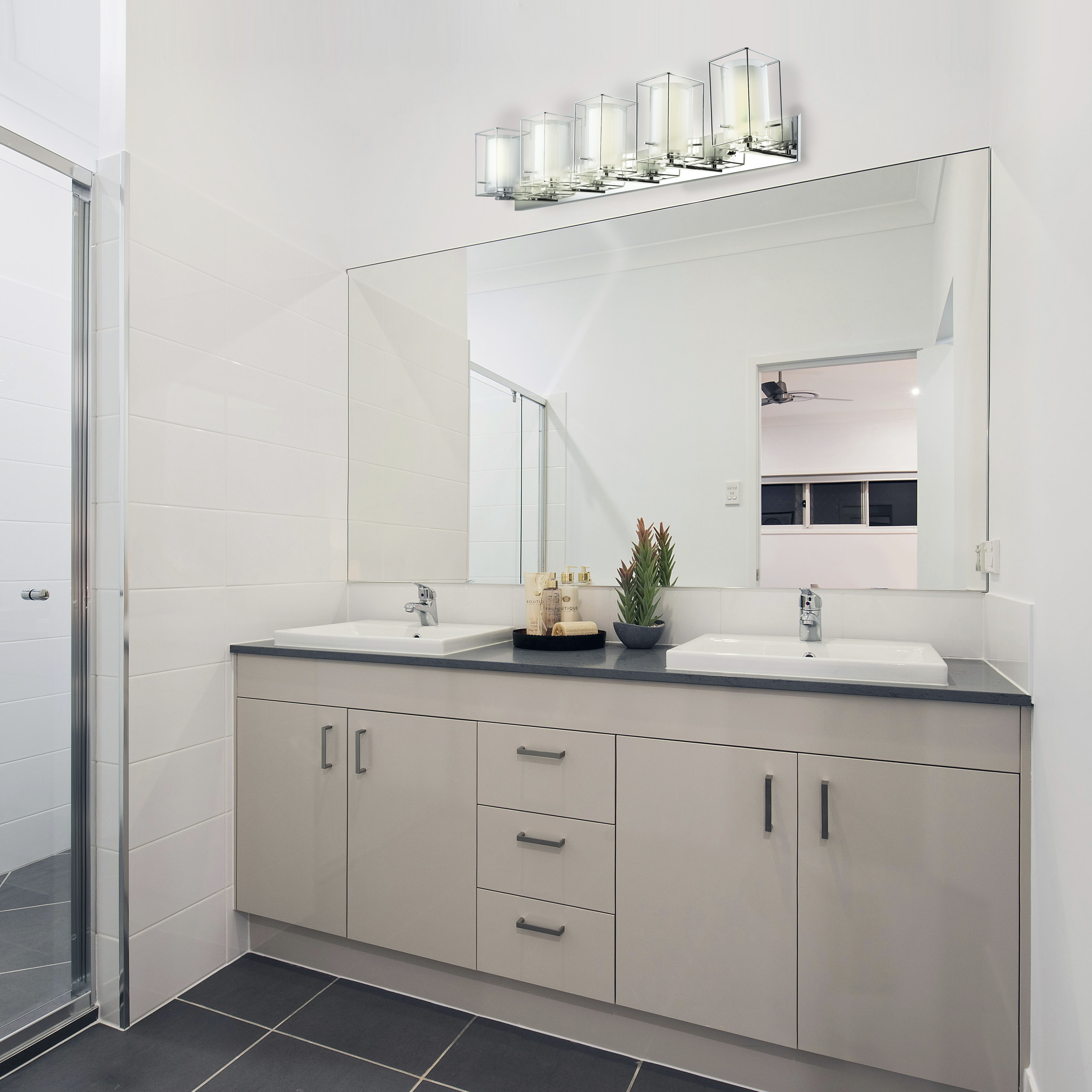 Iride 5 Light 44 inch Chrome Vanity Light Wall Light, Clear and White Glass