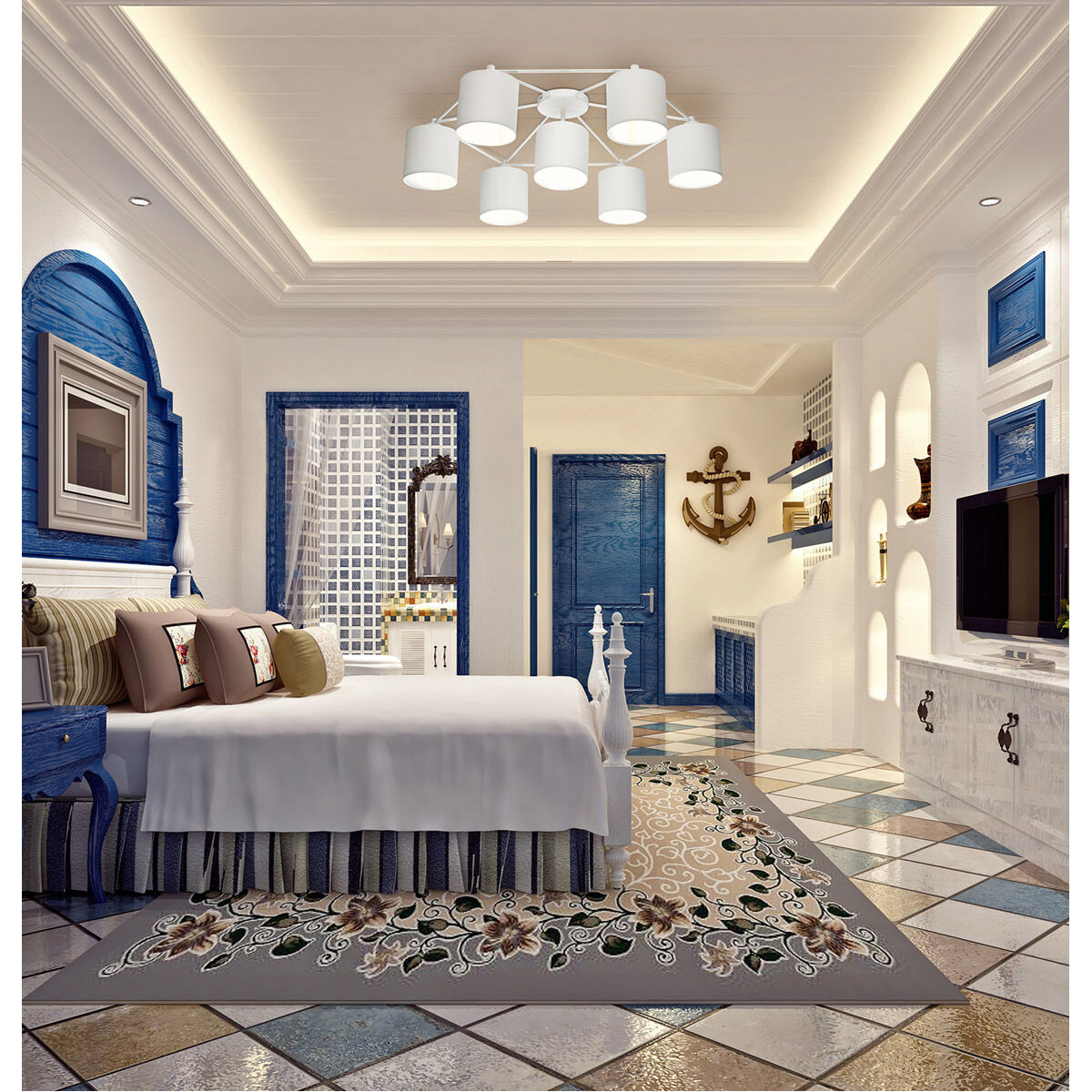 Staiti 7 Light 33.07 inch White Semi Flush Mount Ceiling Light