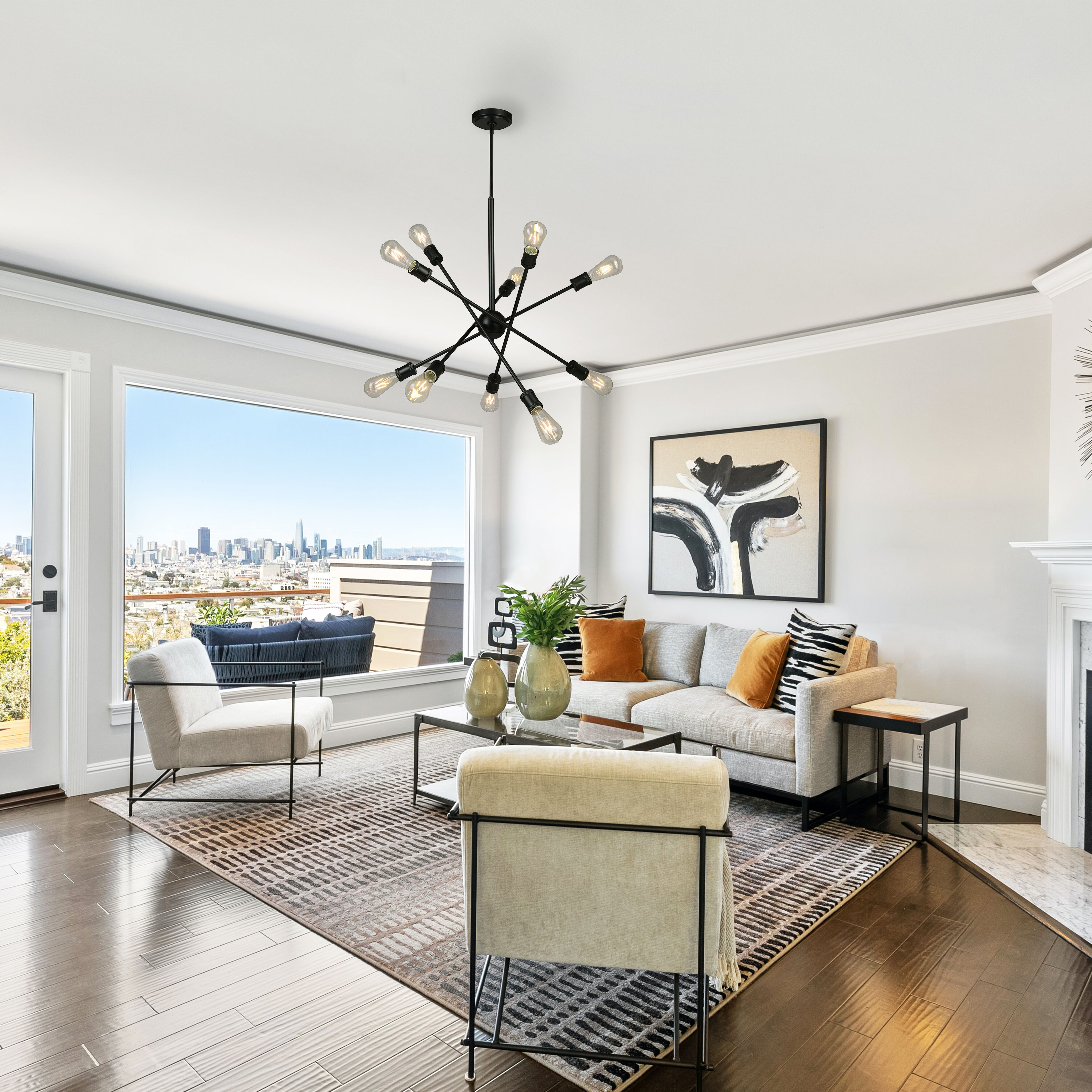 Etris Row 10 Light 26.89 inch Black Pendant Ceiling Light