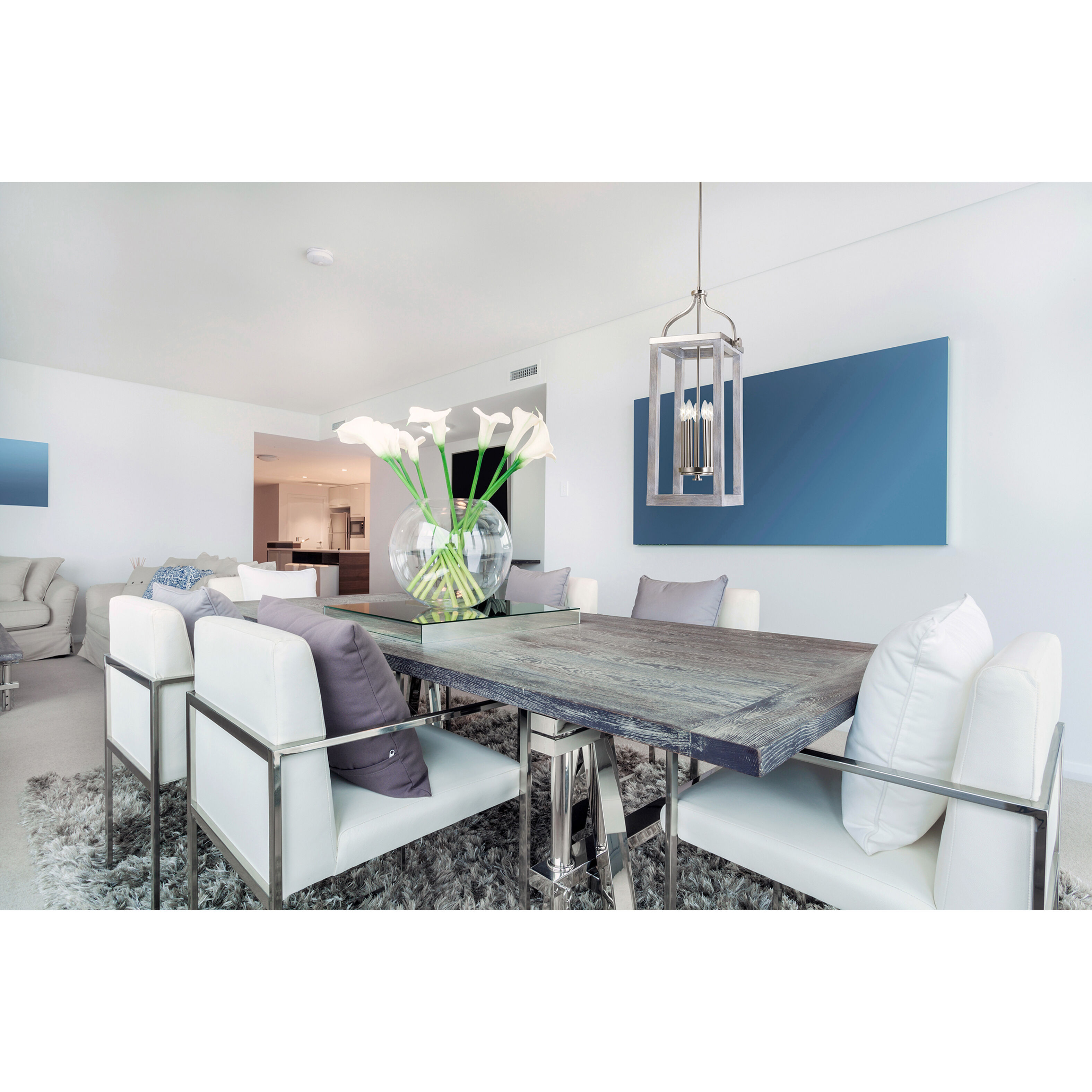 Westbury 5 Light 11 inch Painted Grey Wood Effect and Brushed Nickel Pendant Ceiling Light