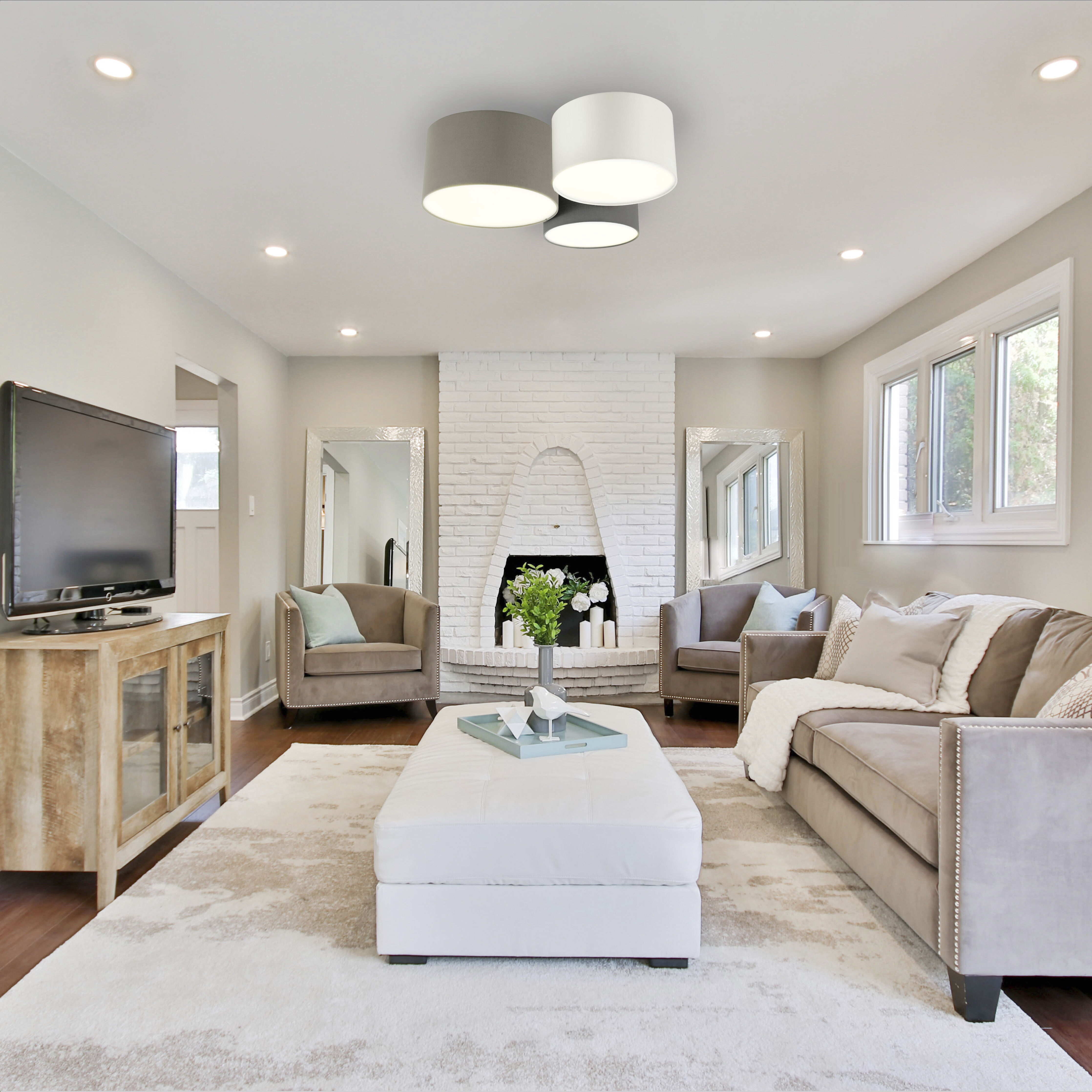 Pastore 1 3 Light 23.62 inch Taupe and White and Grey Flush Mount Ceiling Light