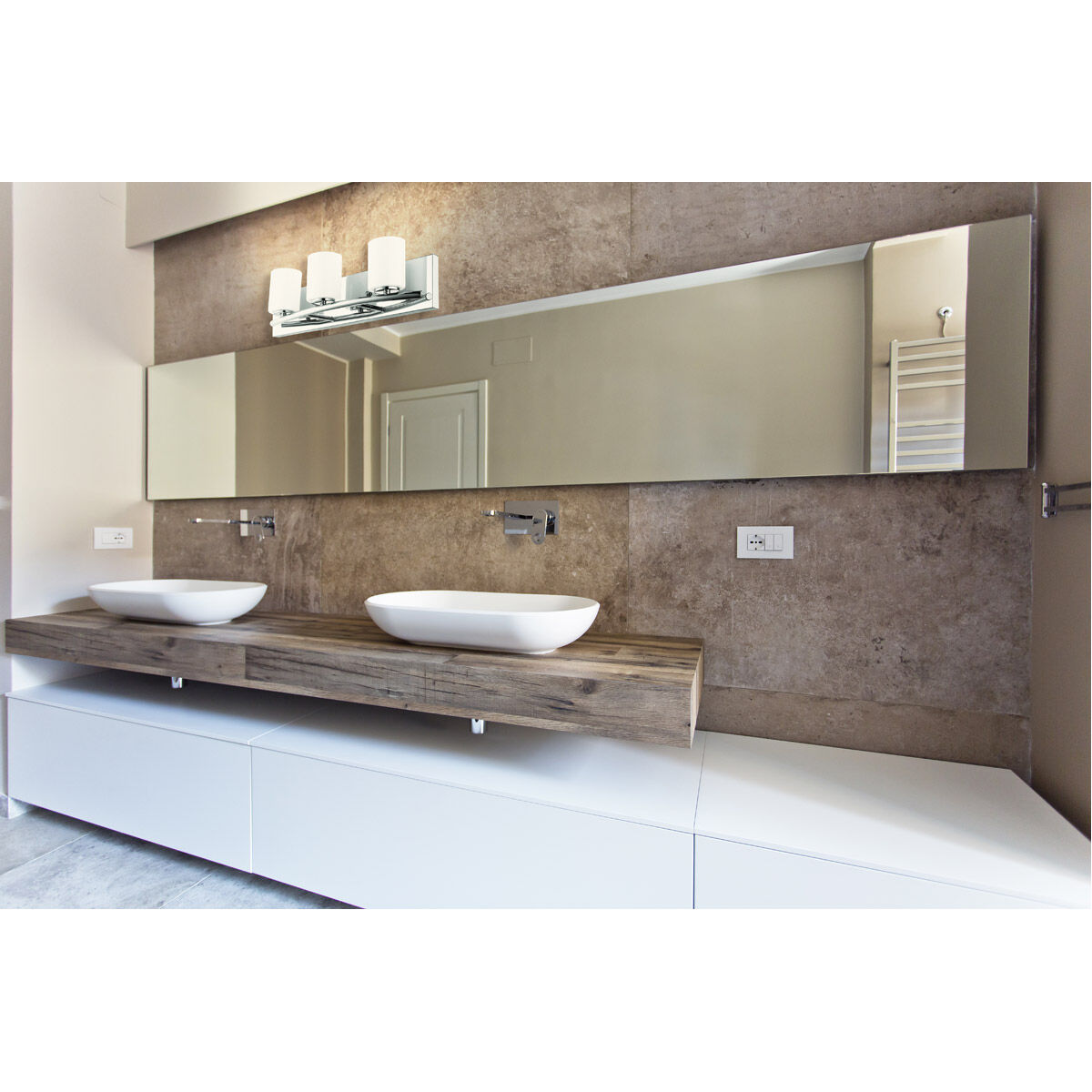 Abete 3 Light 18.42 inch Chrome Vanity Light Wall Light, White Glass