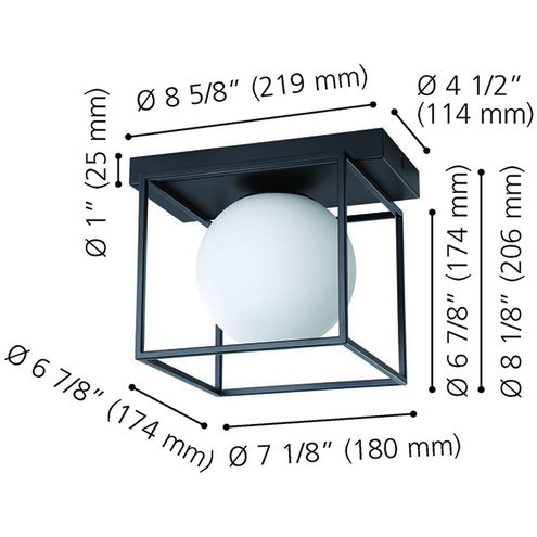 Grayson 1 Light 7.1 inch Matte Black Semi-Flush Mount Ceiling Light