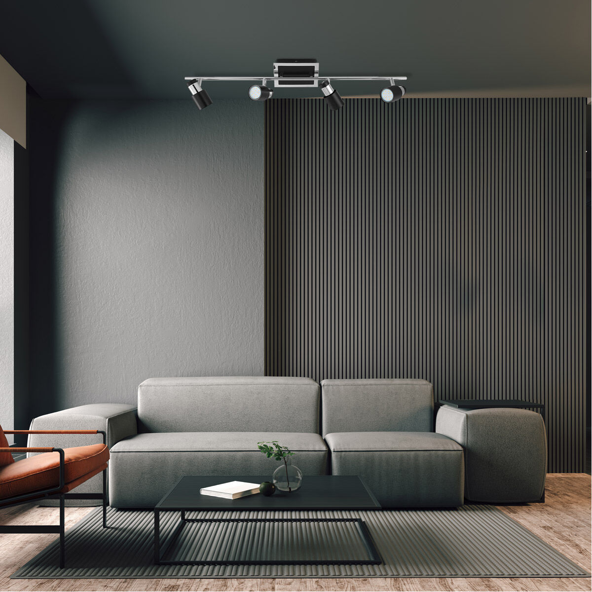 Davida-2 4 Light 120 Matte Black and Chrome Track Light Ceiling Light