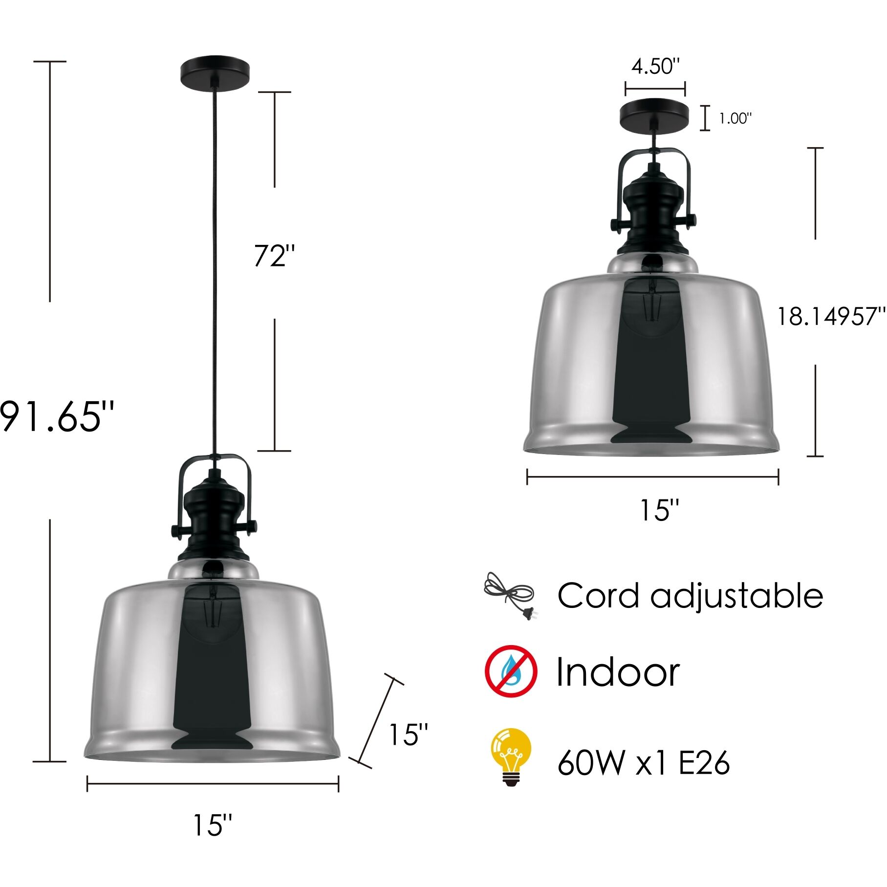 Gilwell 1 1 Light 15 inch Matte Black and Chrome Pendant Ceiling Light