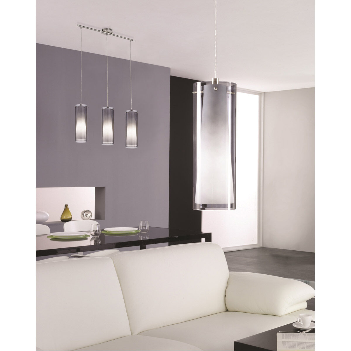 Pinto Nero 3 Light 38.5 inch Matte Nickel Trestle Hanging Light Ceiling Light