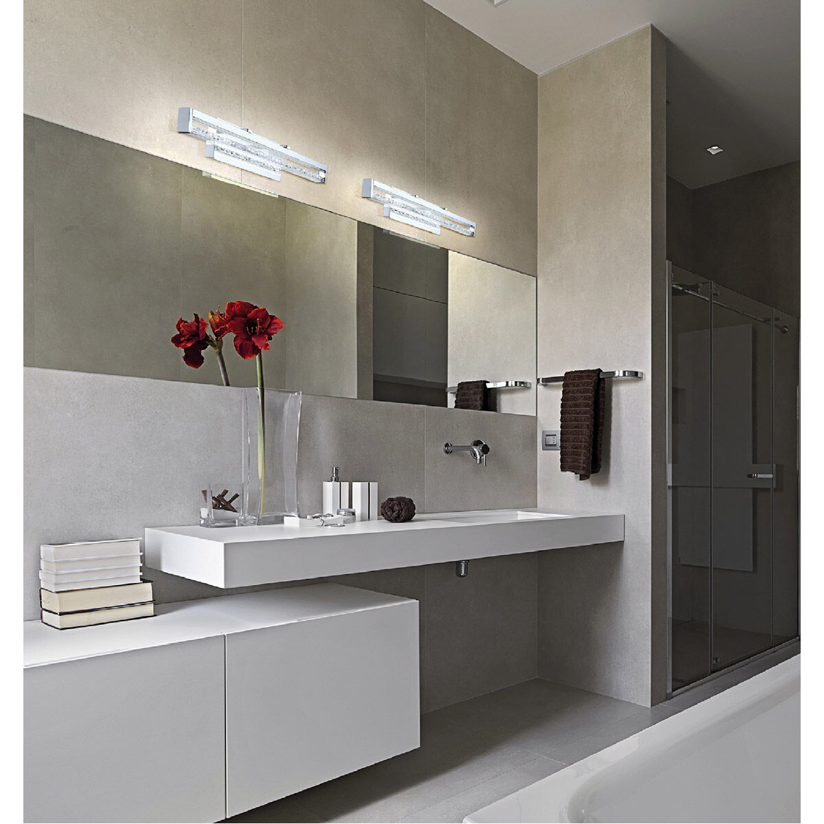 Cardito 2 LED 27.5 inch Chrome Vanity Light Wall Light, Clear Glass, Clear Crystal Stones