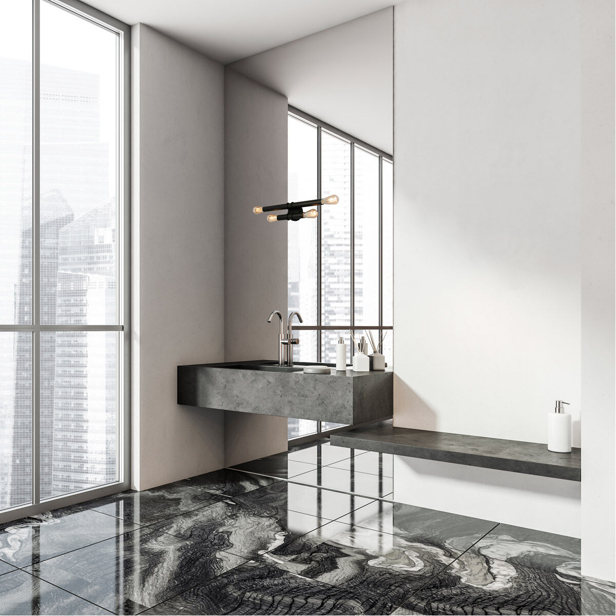 Drucker 4 Light 20.62 inch Black Bath Vanity Wall Light