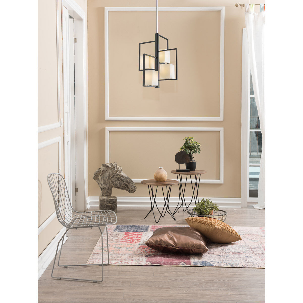 Regis Falls 4 Light 20.12 inch Black and Chrome Pendant Ceiling Light