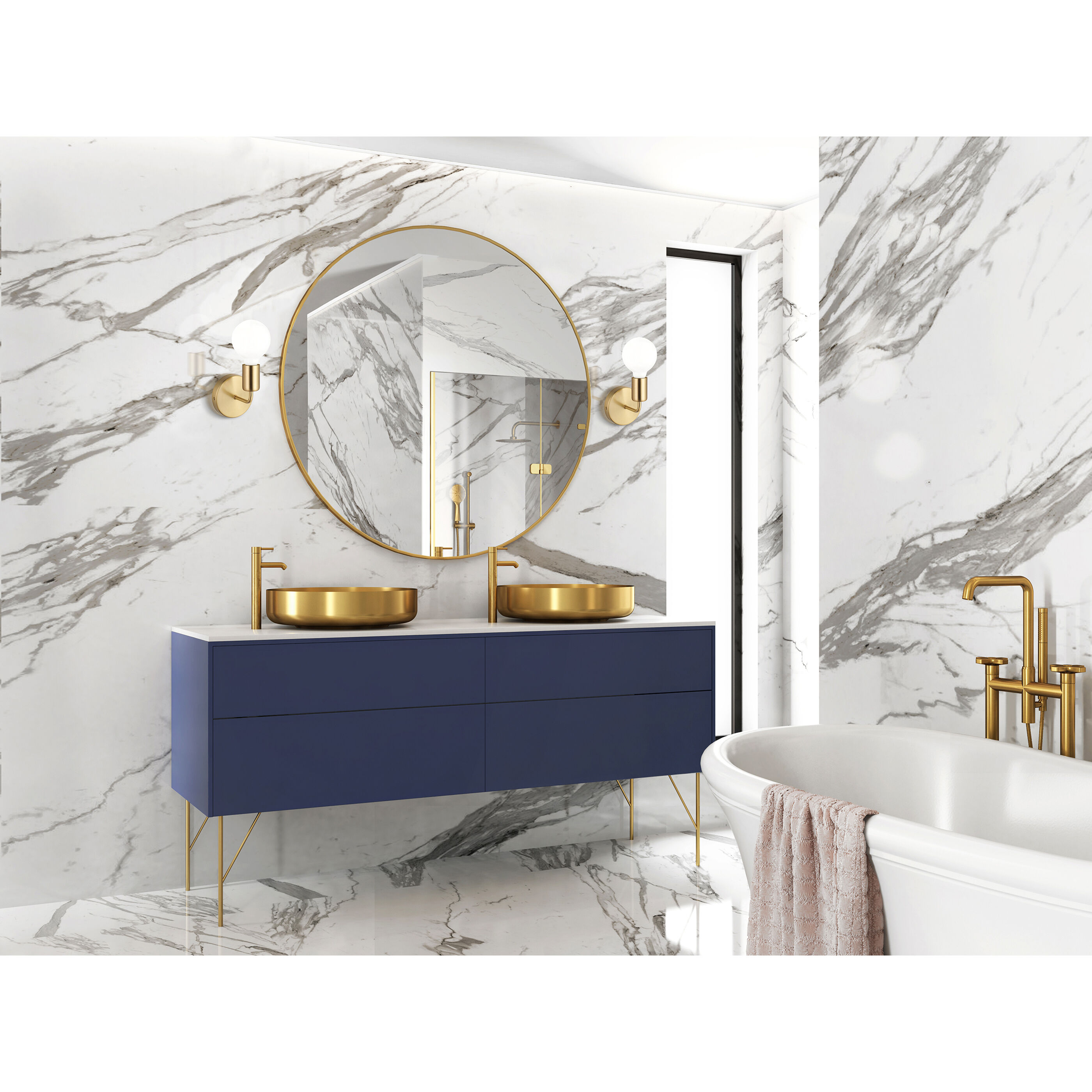Brushed gold bathroom wall lights discount