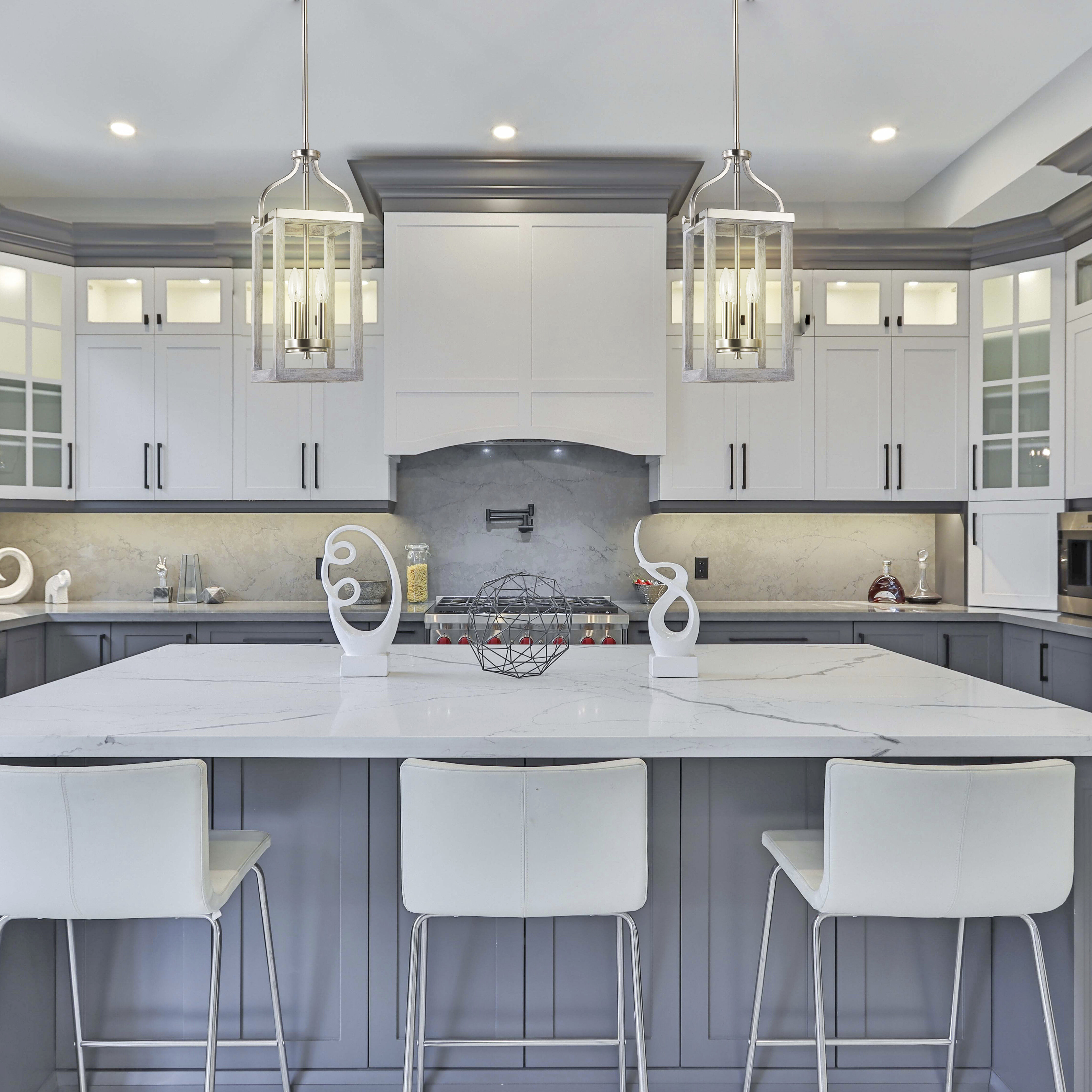 Westbury 3 Light 9 inch Painted Grey Wood Effect and Brushed Nickel Pendant Ceiling Light