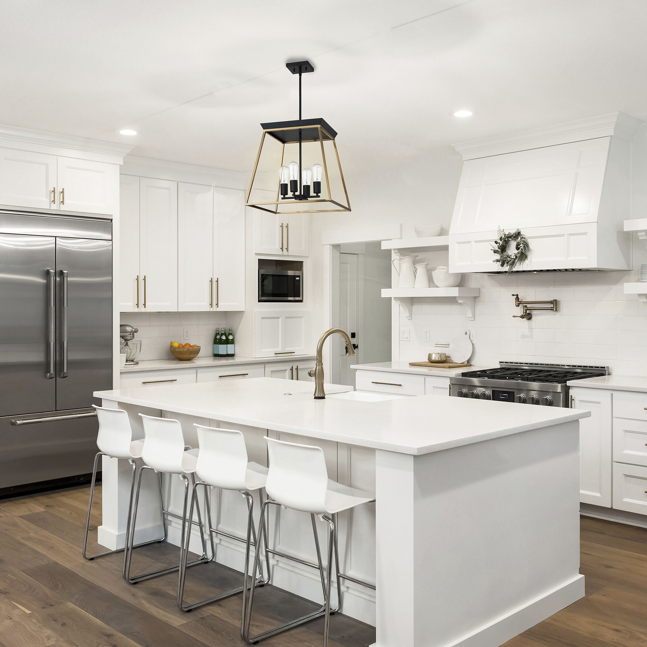 Paulino 4 Light 18.03 inch Brushed Gold and Matte Black Pendant Ceiling Light