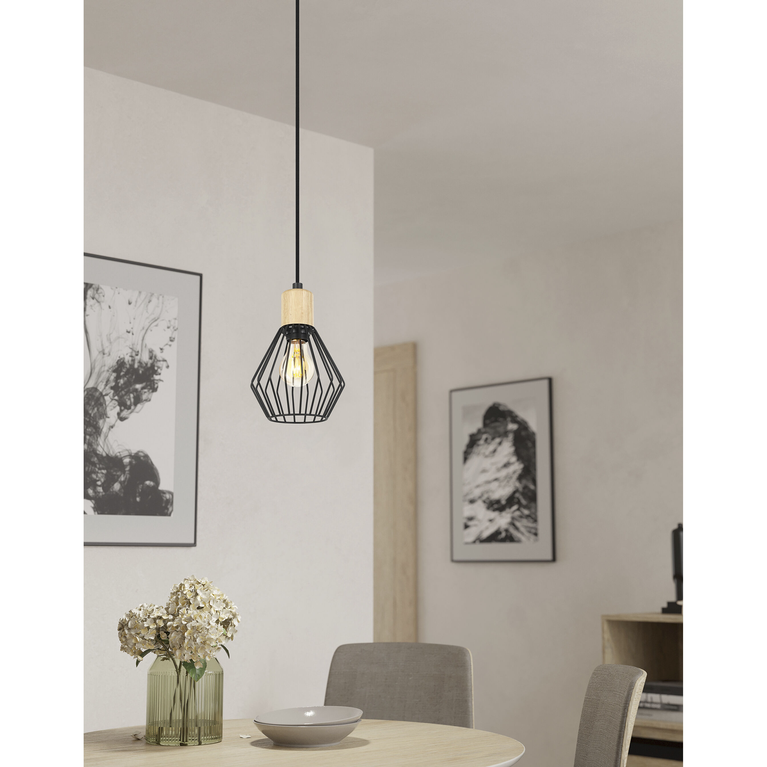 Palmorla 1 Light 6.25 inch Black and Natural Wood Pendant Ceiling Light