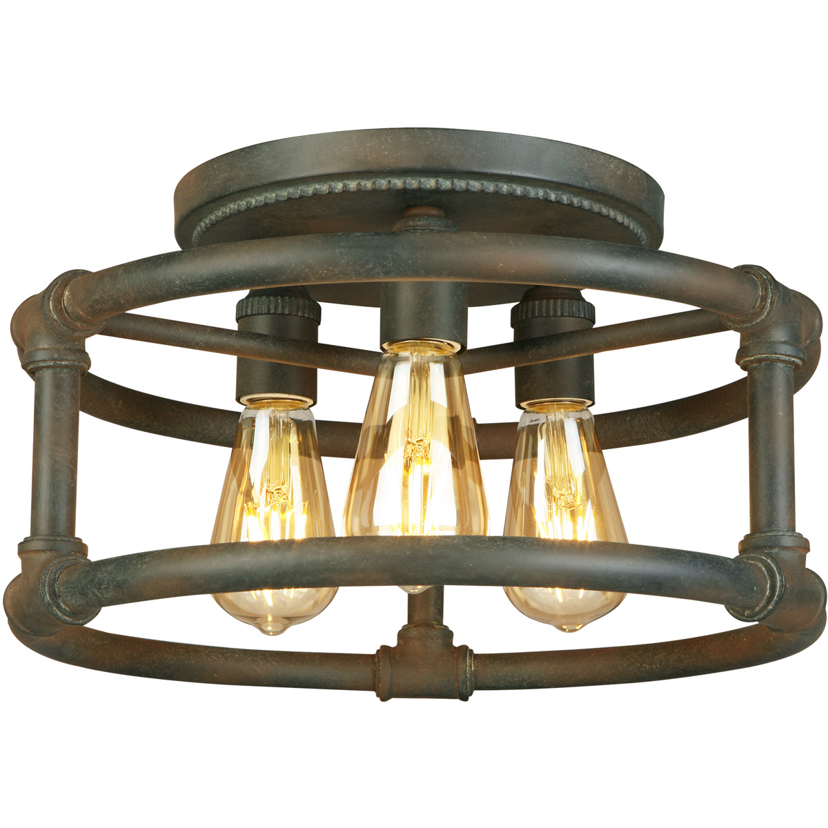 Wymer 3 Light 15 inch Zinc Semi Flush Mount Ceiling Light
